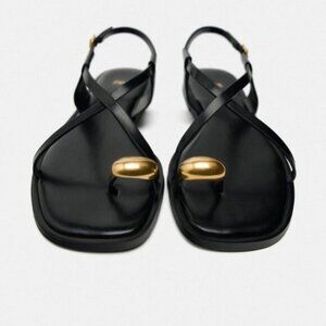 ZARA FLAT STRAPPY SANDALS WITH METAL EMBELLISHMENT